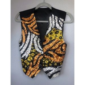 Vintage Sequin Beaded Animal Print Vest